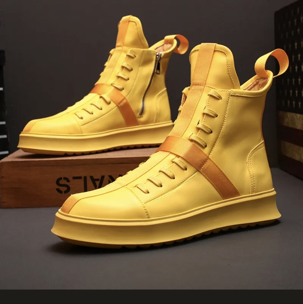 Men's Ribbon High Top Ankle Boots Casual Flats Side Zipper Shoes leather